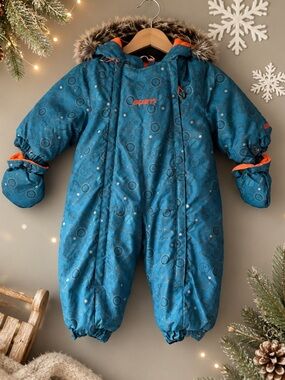 Gusti Toddler Snowsuit 6M Blue Space Print Fleece Lined Winter One Piece